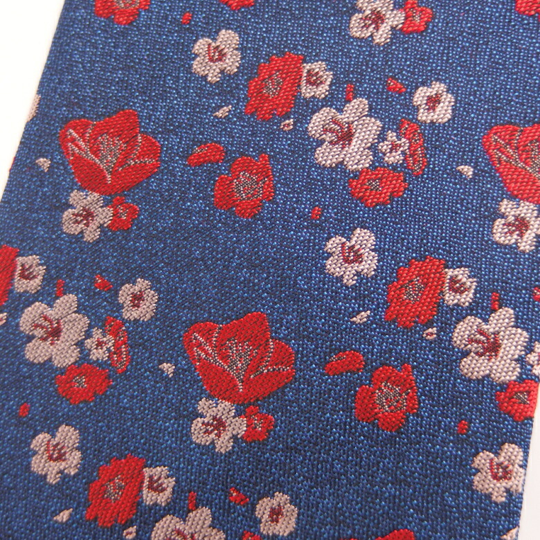 【富士桜工房】吹寄せ【冬】～椿・山茶花・梅～(紺)・富士桜工房・日本製シルクジャカードの和風ネクタイ