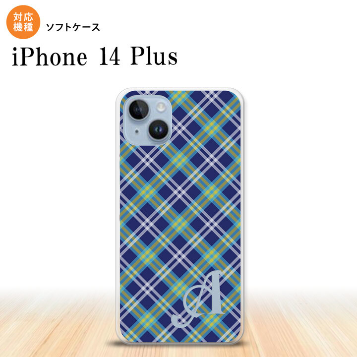 iPhone14 plsu iPhone14 plsu スマホケース 背面ケースソフトケース チェック A 青 +アルファベット 2022年 10月発売 nk-i14pl-tp437i