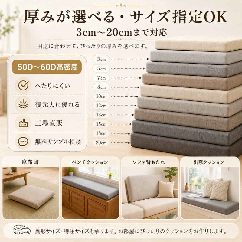 オーダーメイド クッション 1,980円～ サイズ指定可 カバー付き　座布団 ベンチクッション ベッド 隙間パッド オーダーメイド ベッド隙間クッション 洗えるカバー カバー取り外し可能 無地 洗える リビング ダイニング ソファクッション