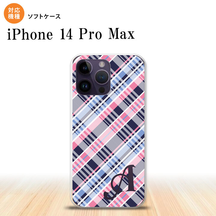 iPhone14 ProMax iPhone14 Pro Max スマホケース 背面ケースソフトケース チェック A ピンク 青 +アルファベット 2022年 9月発売 nk-i14pm-tp439i