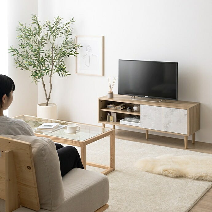 テレビ台 テレビボード TV台 ローボード 収納 可動棚 扉付き コンパクト スリム 省スペース 配線穴 コード穴 木目 ストーン リビング ディスプレイ 脚付き TV 幅110 ノイズレス AV機器 ルーター 32型 インチ 新生活
