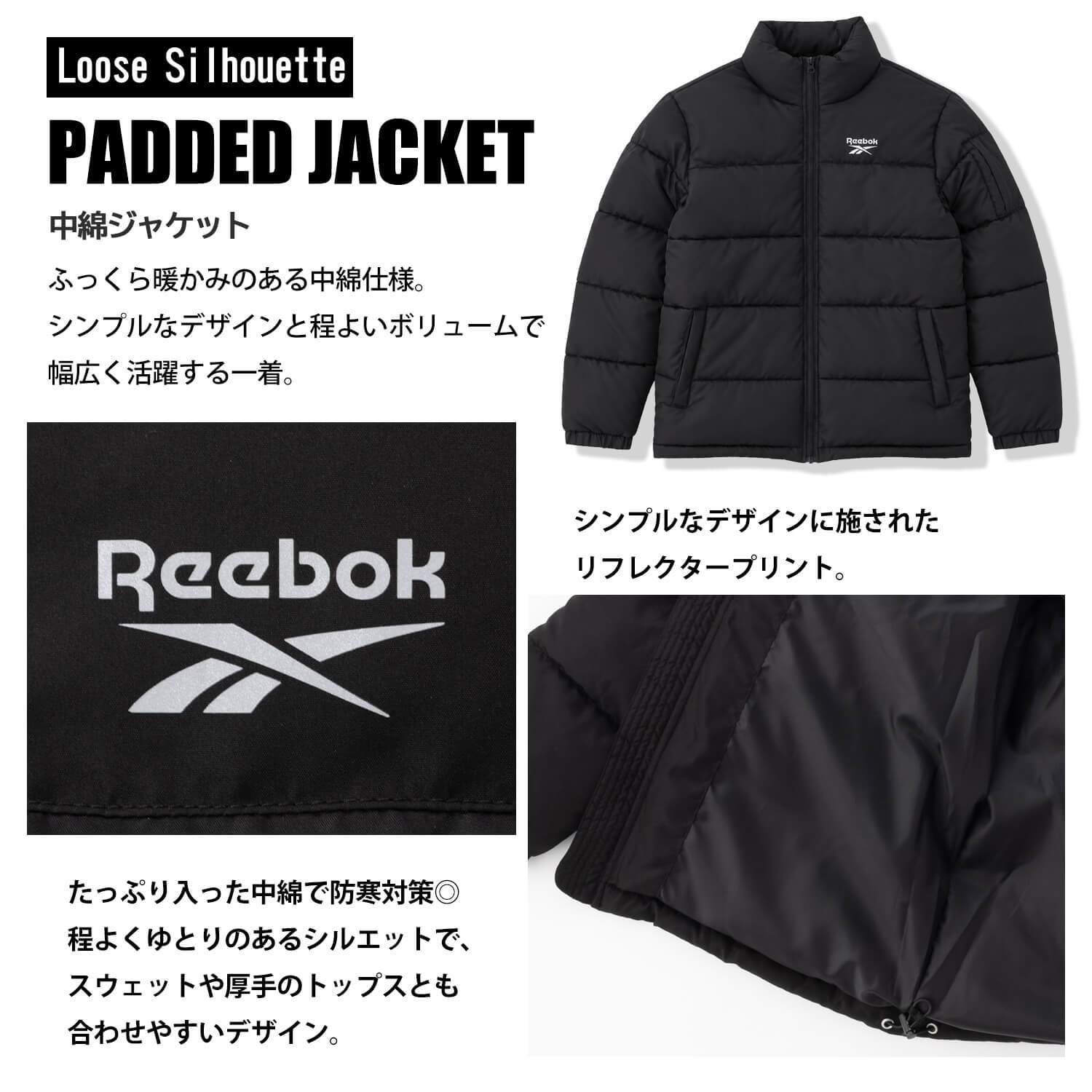 Reebok リーボック 中綿ジャケット メンズ 長袖 アウター スタンドカラー フルジップ  軽量 防寒 あたたかい ロゴ スポーツ ブランド 大きいサイズ ゆったり ユニセックス 大人 カジュアル アウター 春 秋 冬 M L LL 黒 別注 2026fw karlas