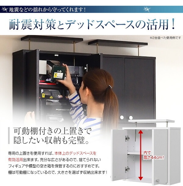 収納家具 ラック コレクション 浅型ハイタイプ専用上置き Luke ルーク 2色対応 収納棚 上置き すき間収納 隠す収納 壁面収納 天井 つっぱり 転倒防止 耐震対策 可動棚 2段 単品 木製 リビング シンプル スリム おしゃれ