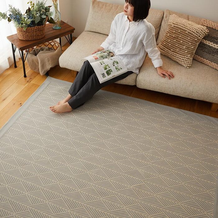 ラグ マット 約1.5畳 130×185cm 洗える インド綿 コットン 綿100% サラッと快適 ウレタン入り 滑り止め付き 四隅にタッセル付き ホットカーペット・床暖房対応 ク インド綿100%のナチュラルラグ 床暖房対応クラック インテリア 敷物