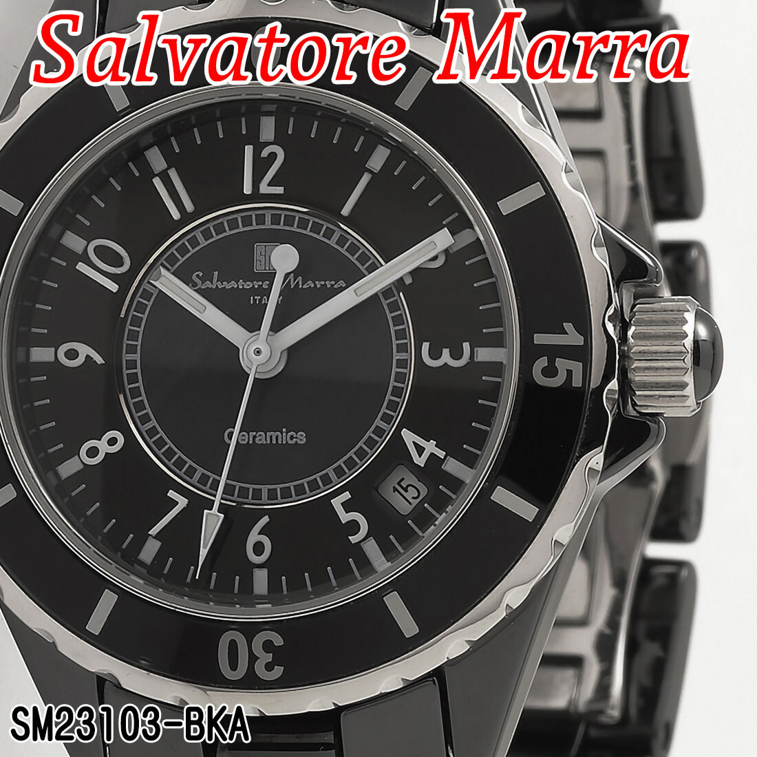 【送料無料】（お取り寄せ）腕時計 メンズ Salvatore Marra サルバトーレマーラ セラミックウォッチ アラビアインデックス 3気圧防水 回転ベゼル SM23103-BKA ブランド 人気 シンプル ウォッチ カジュアル フォーマル 誕生日 [SM23103-BKA]