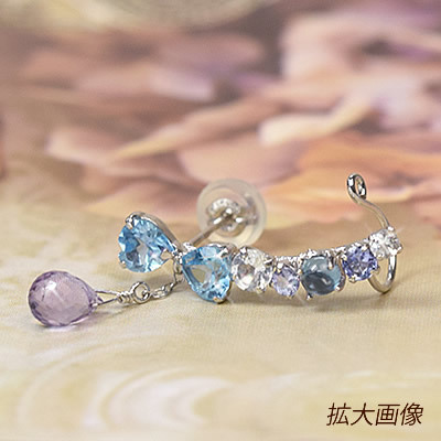 揺れるピアス k10 10K ホワイトゴールド 片耳用 天然石 アメジスト 