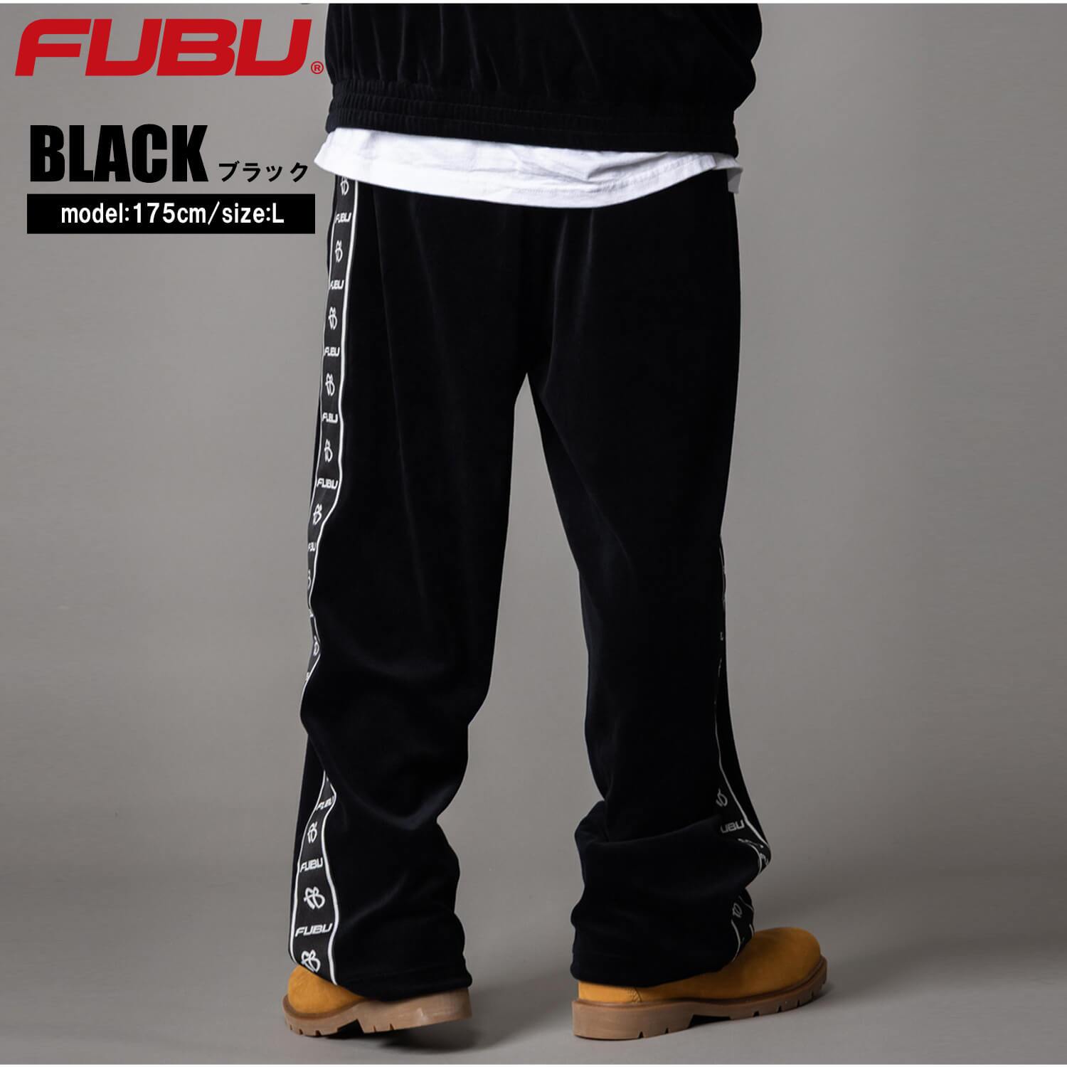  FUBU フブ ベロア イージーパンツ メンズ スポーティ ボトム ストリート ワイド ヒップホップ ダンス オーバーサイズ ビッグシルエット 秋冬 黒 M L XL XXL 大きいサイズ レディース fam-62508 2026FW karlas