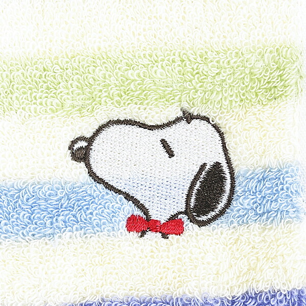 スヌーピー ミニタオル マルチボーダー ブルー リボン ハンカチ SNOOPY