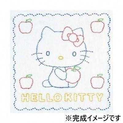 オリムパス 刺し子キット 花ふきん ハローキティ と りんご 205 サンリオ キャラクター 手芸 初心者向け 手作り 刺繍 キット 刺し子布 サンリオ正規ライセンス品