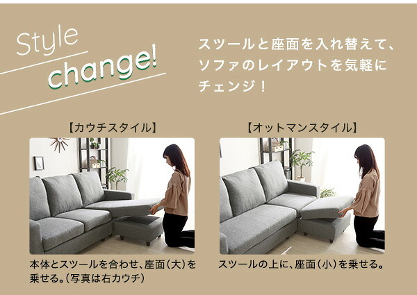 ソファ 座椅子 3人掛けコンパクトカウチ lugna ルグナ 8色対応 カウチ ー スツール L字 ロータイプ オットマン ポケットコイル 3人掛け ファブリック 合皮 シンプル おしゃれ 北欧