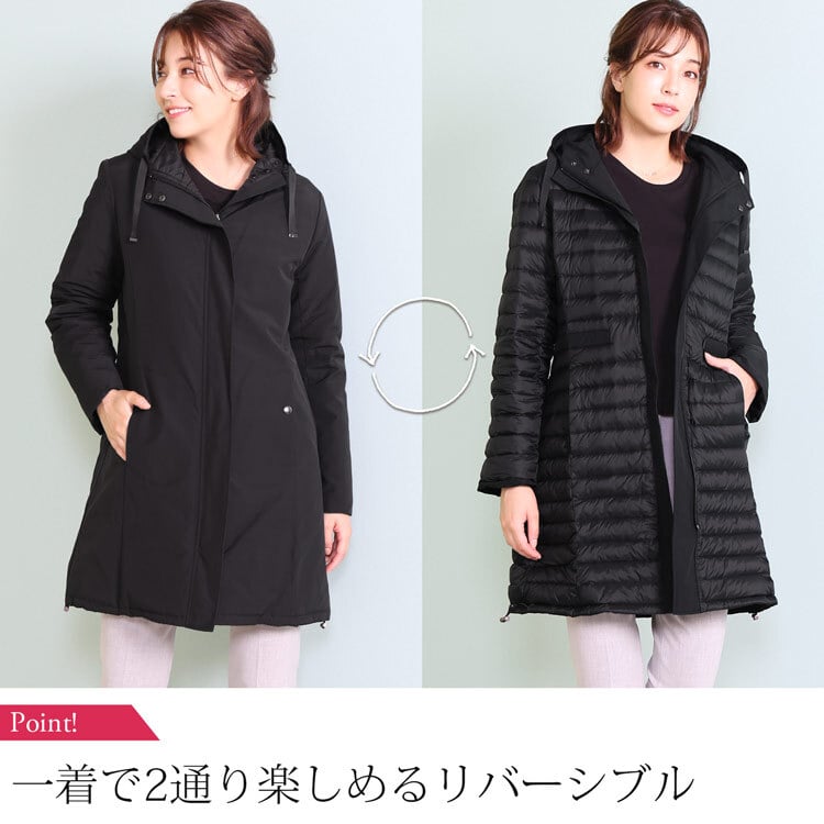 ダウンコート レディース ロング丈 リバーシブル 秋 冬 ブランド ダウン80% フード 弱はっ水 綿 大きいサイズ 軽量 ライト ダウン アウター コート 冬 30代 40代 50代 ミセス ギフト プレゼント 5F (08000193r)