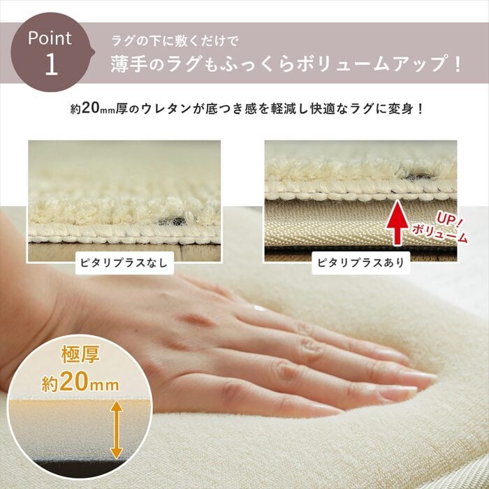 ラグ カーペット クッションマット マット 170×170cm ピタリ プラス すべり止め 下敷き 滑り止め 手洗い 防音マット 防音 防ダニ加工 ホット 対応 床暖房対応 ウレタン入り下敷き 保温性 下 絨毯下 便利 無地 ホワイト オールシーズン