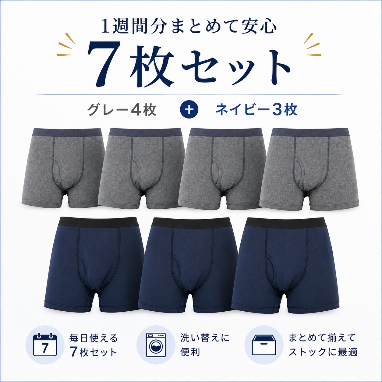 【敬老ギフト】さわやか安心ボクサーパンツ 7枚組 尿漏れ 軽失禁パンツ 尿漏れパンツ 男性用 グレー 紺色 M L LL 失禁パンツ 紳士用 介護 介護パンツ 尿漏れ 男性 メンズパンツ 尿漏れ  男性用 パンツ メンズ 紳士 介護 消臭 尿失禁