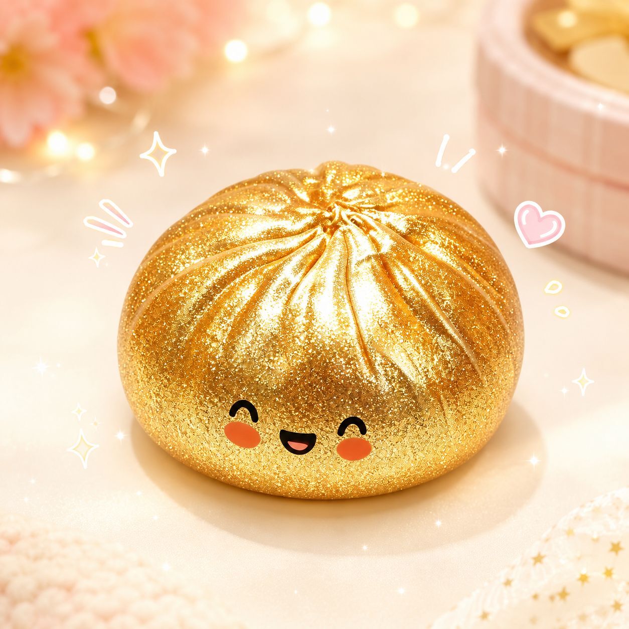 SNSでバズり中！新作 スクイーズ 金色肉まん 握ると中からミニ肉まん ぷにぷに もちもち ラメ入り かわいい ストレス解消 フィジェットトイ 癒しグッズ SNS映え プレゼント