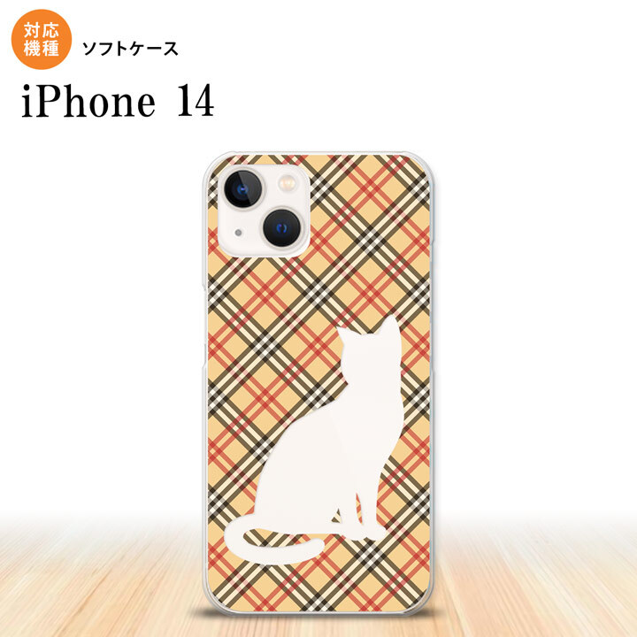 iPhone14 iPhone14 スマホケース 背面ケースソフトケース 猫 チェック A 赤 茶 2022年 9月発売 nk-i14-tp953