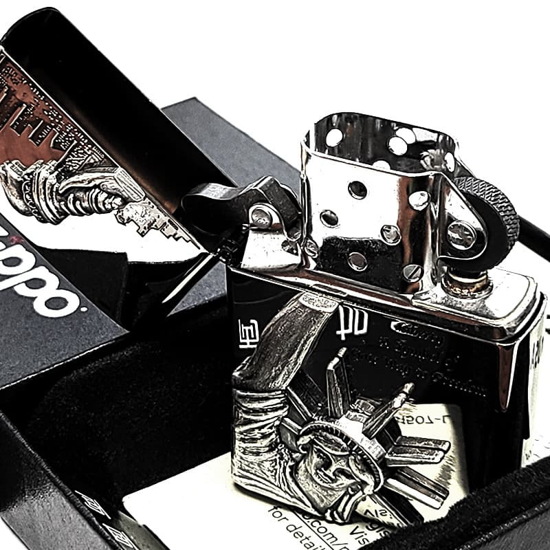 ZIPPO ライター 自由の女神 シルバー ジッポ 両面加工 ニューヨーク アメリカ 彫刻 ニッケル燻し 重厚立体メタル 銀 かっこいい Statue of Liberty おしゃれ レディース メンズ ギフト プレゼント