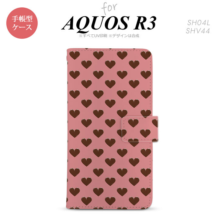 SH-04L/SHV44 AQUOS R3 手帳型スマホケース カバー ハート ピンク  nk-004s-r3-dr173