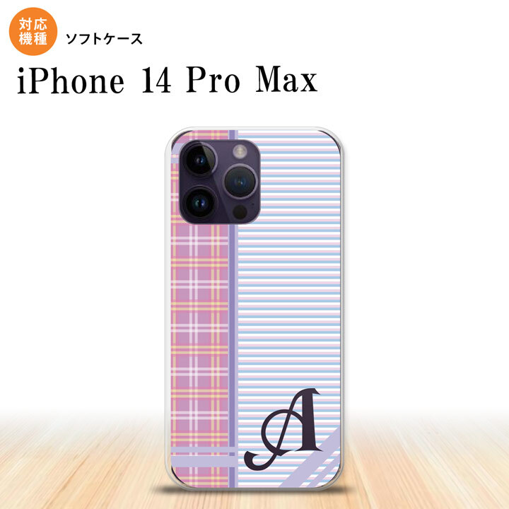 iPhone14 ProMax iPhone14 Pro Max スマホケース 背面ケースソフトケース チェック ボーダー 紫 +アルファベット 2022年 9月発売 nk-i14pm-tp1601i