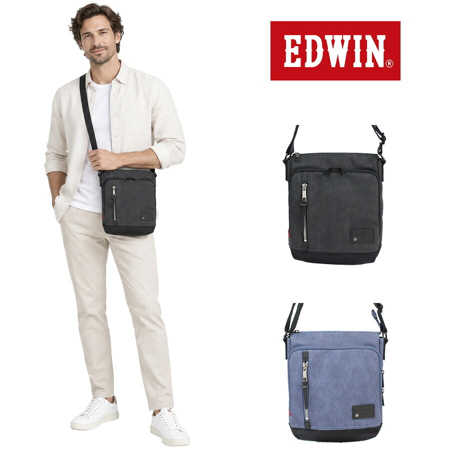 EDWIN エドウィン ショルダーバッグ ラッシュ 縦型 斜め掛け ショルダー かばん 普段使い 使いやすい シンプル メンズ ギフト プレゼント ブラック ew013