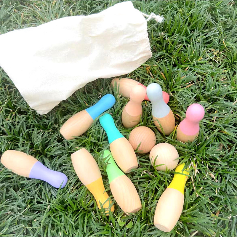 木製 ボウリングセット 子供 おもちゃ カラフル ピン ボール 室内遊び ごっこ遊び 指先遊び 知育玩具 男の子 女の子 6歳 誕生日 プレゼント ギフト 入園祝い