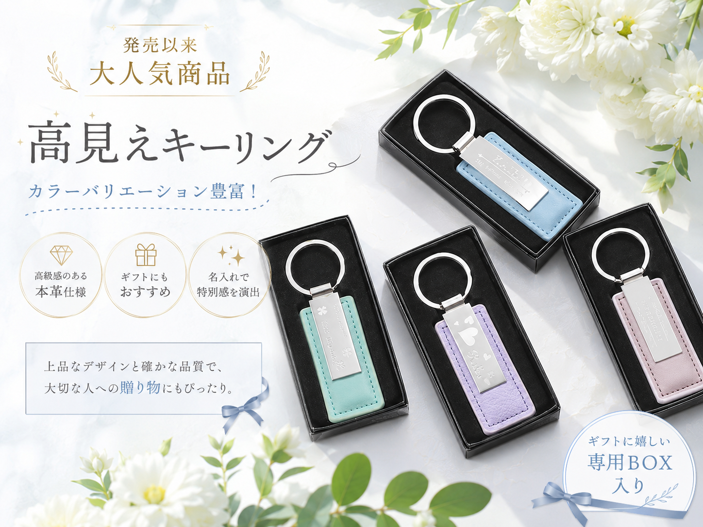 敬老の日 名入れ リニューアル　カラーレザーｘメタルプレートキーホルダー