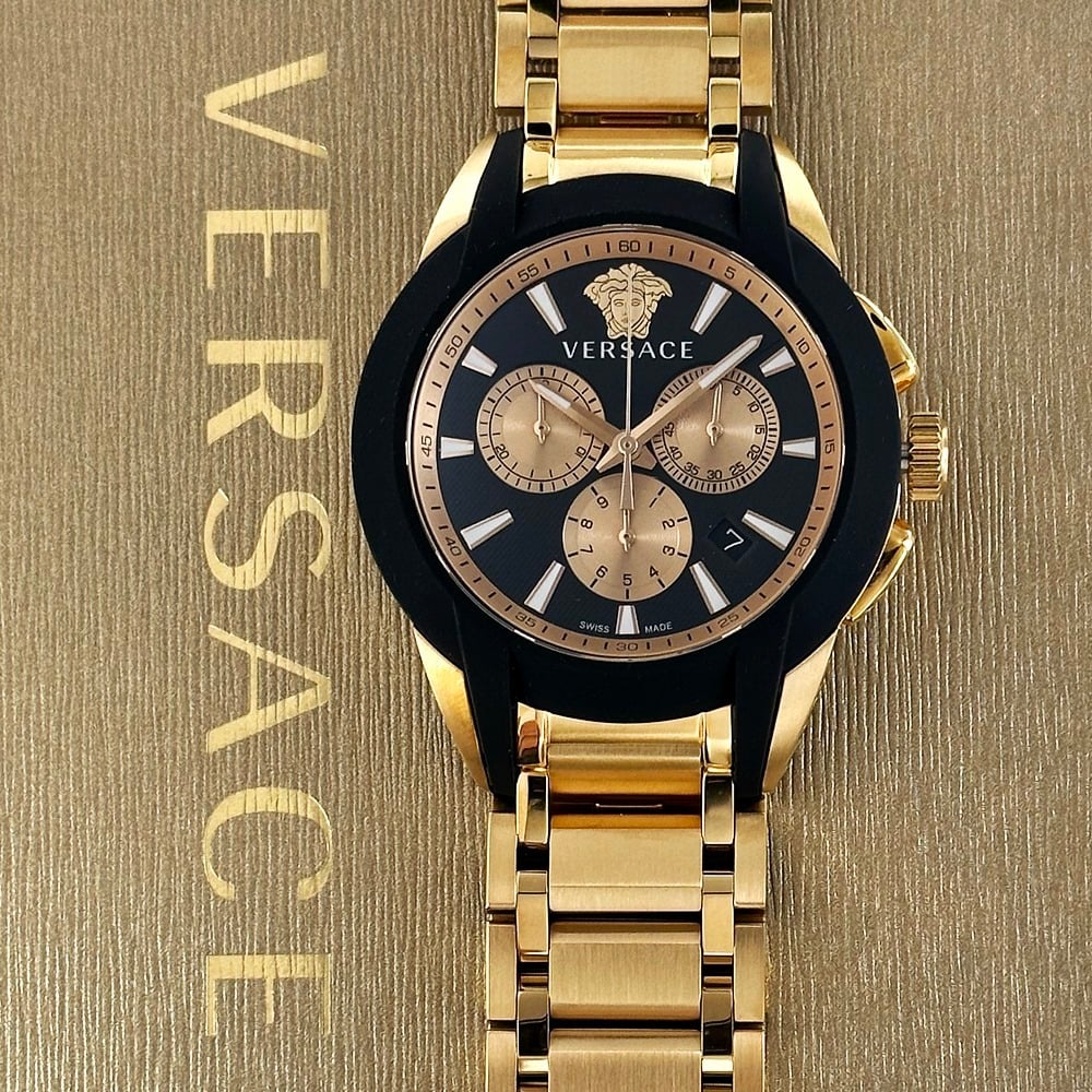 ヴェルサーチェ 腕時計 メンズ ブラック ローズゴールド 42mm VERSACE CHARACTER CHRONO キャラクター クロノ クロノグラフ スイス製 メンズ腕時計 高級 ブランド おしゃれ プレゼント ギフト 卒業 入学 お祝い