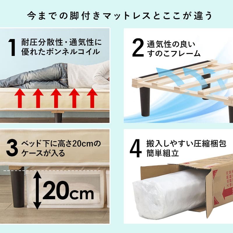 ベッド 寝具 マットレス 脚付きマットレス マット セミダブル マットレス付き すのこ 脚付 脚付マット ボンネルコイルマットレス
