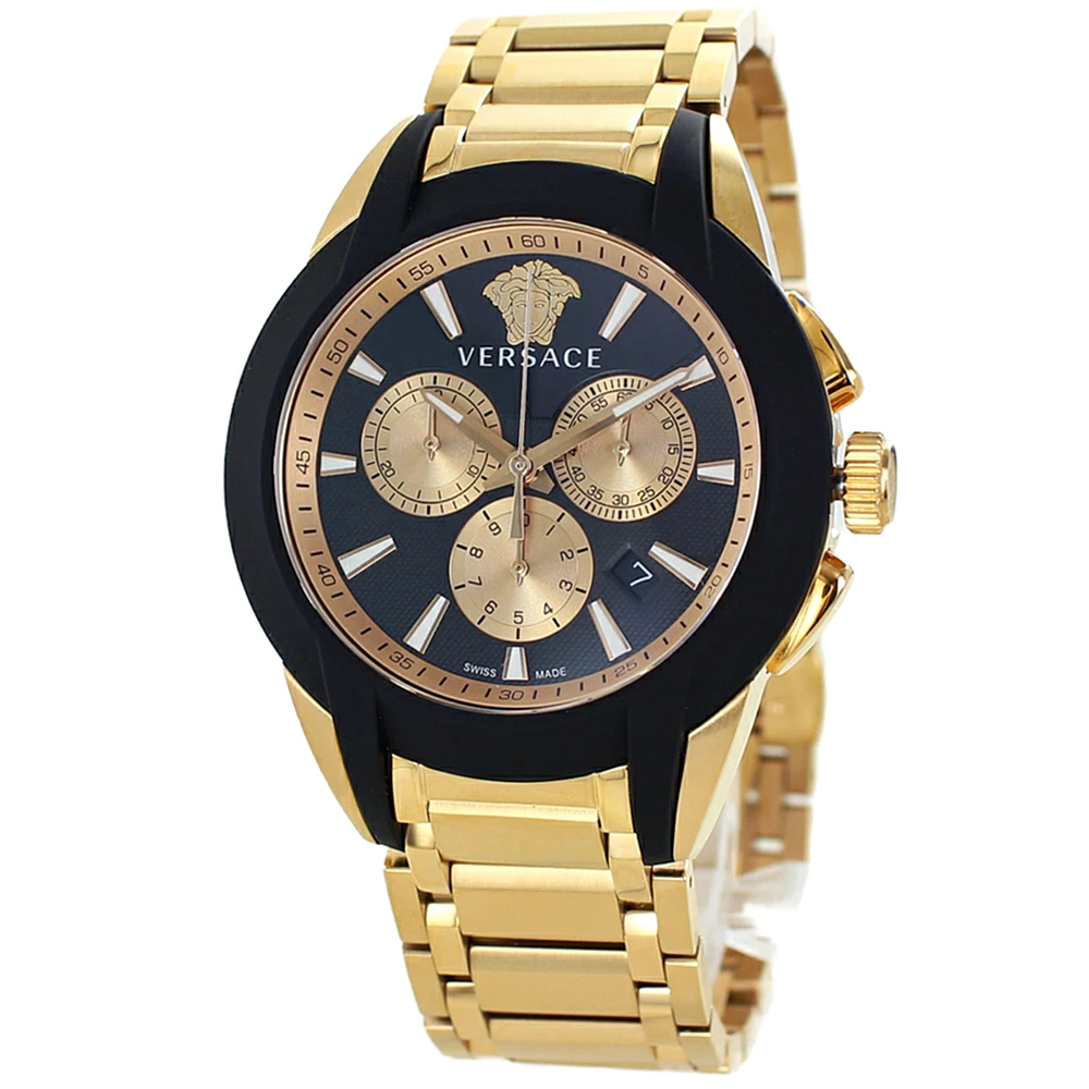 ヴェルサーチェ 腕時計 メンズ ブラック ローズゴールド 42mm VERSACE CHARACTER CHRONO キャラクター クロノ クロノグラフ スイス製 メンズ腕時計 高級 ブランド おしゃれ プレゼント ギフト 卒業 入学 お祝い