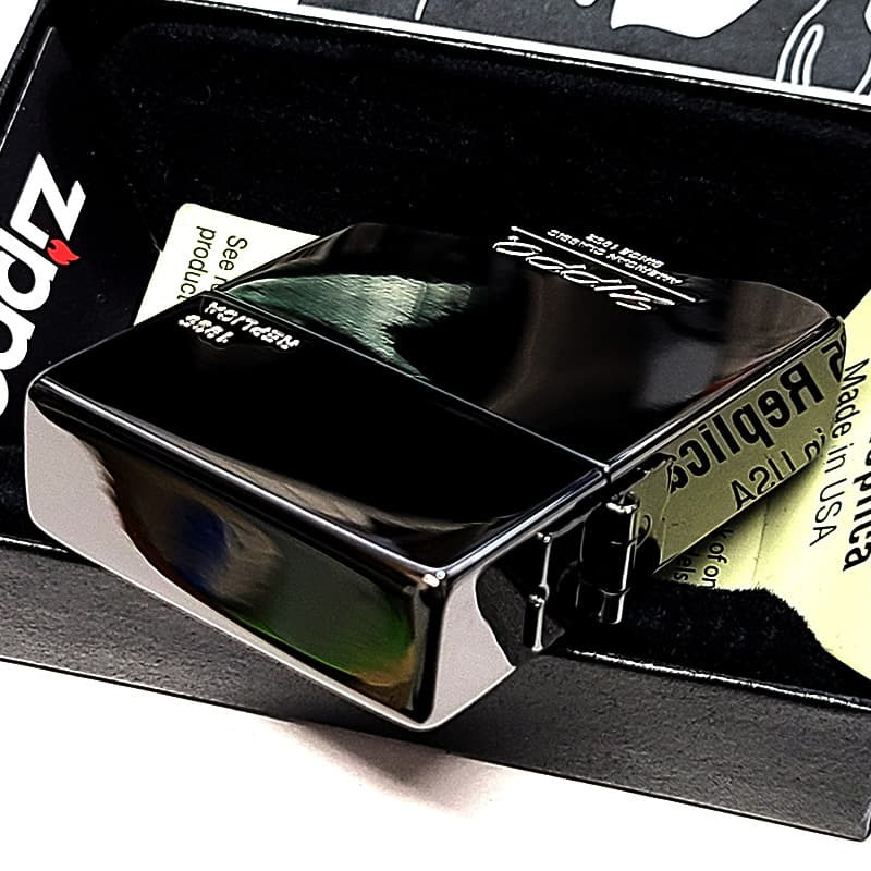ZIPPO オールドロゴ 1935復刻 レプリカ ジッポ ライター ブラックニッケル シンプル 彫刻 角型 外ヒンジ 3バレル かっこいい 銀差し 黒 おしゃれ 高級 メンズ プレゼント ギフト