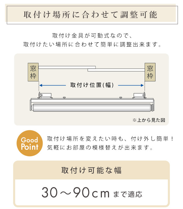 カーテン 窓まわり 壁空け不要 つっぱりロールスクリーン 幅90cm 遮光タイプ インテリア 家具 北欧 おしゃれ モダン リビング 寝室 子供部屋 新生活