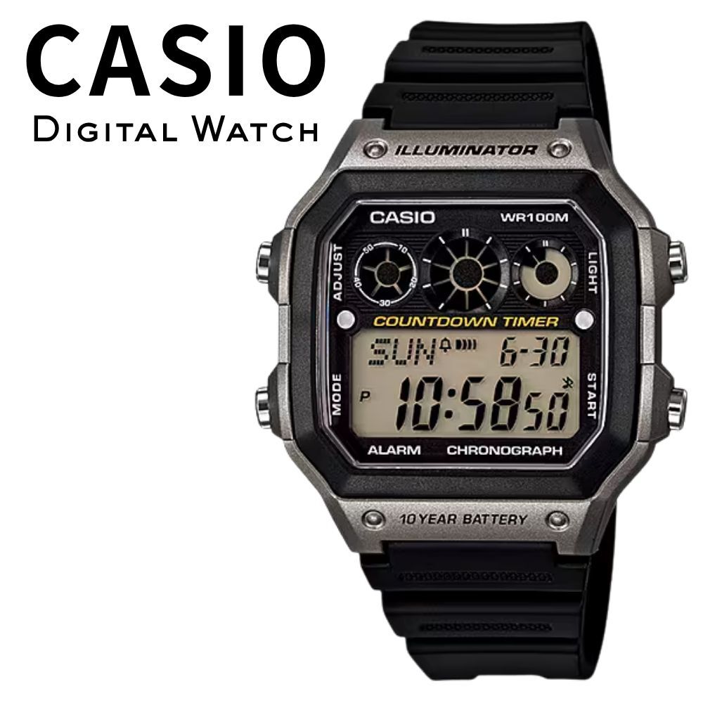 箱なし カシオ 腕時計 メンズ CASIO デジタル グレー ブラック 10年電池 100m防水 ワールドタイム カウントダウンタイマー LEDライト スポーツ アウトドア 海外モデル 逆輸入 プレゼント ギフト 成人 卒業 入学