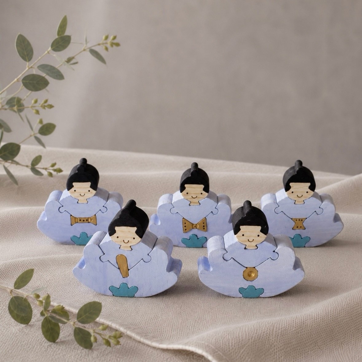 国産ヒノキの五人囃子組み木｜木製ひな人形・ひな祭り飾り｜桃の節句・雛飾り