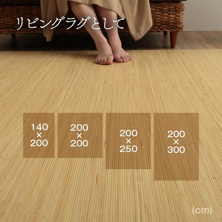夏ラグ 夏用カーペット 籐 ラグ カーペット 自然素材 ひんやり インドネシア産 むしろ 本間8畳 約200×300cm