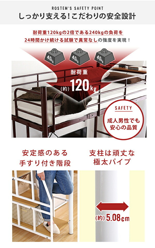 パイプ ロフト ハイタイプ シングル 収納 スペース付き 宮付き コンセント付き 耐震 転落防止 おしゃれ 北欧 代引不可