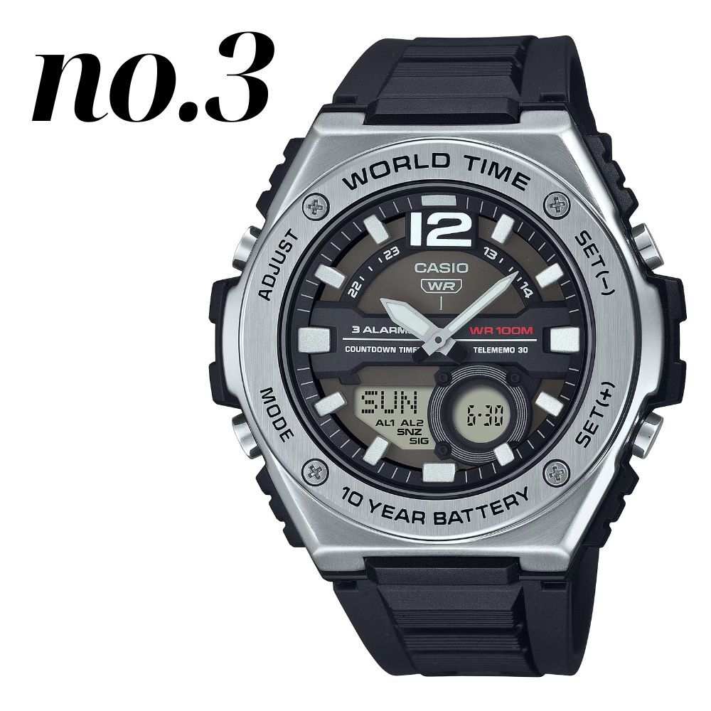 逆輸入限定 希少 カシオ 腕時計 メンズ アナデジ ブラック ブルー カーキグリーン CASIO 海外モデル 10年電池 100m防水 ワールドタイム ストップウォッチ タイマー アラーム スポーツ アウトドア プレゼント ギフト 収納ケース付き 男性 成人 卒業 入学