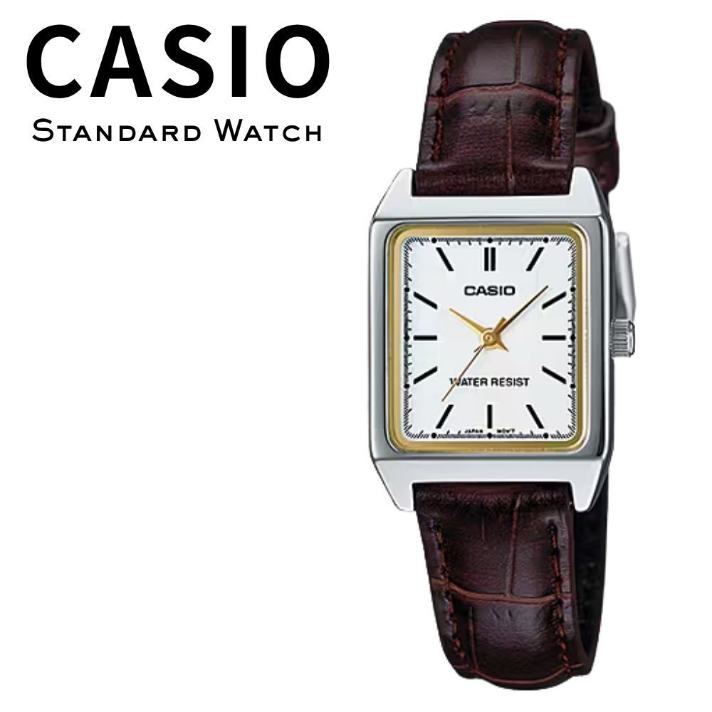 箱なし カシオ 腕時計 レディース CASIO ホワイト ブラウン シルバー ゴールド スクエア 長方形 小さめ レザーベルト 革ベルト 海外モデル 逆輸入 シンプル 上品 仕事 通勤 誕生日 プレゼント ギフト 成人 卒業 入学