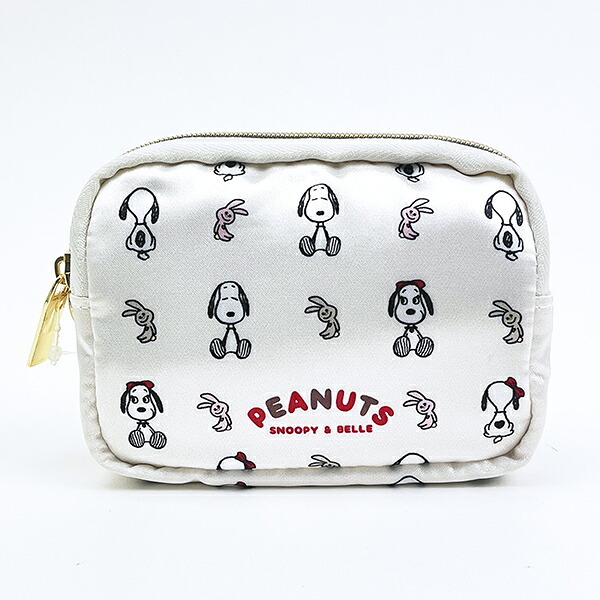 スヌーピー ＆ベル サテンミニポーチ アイボリー SNOOPY