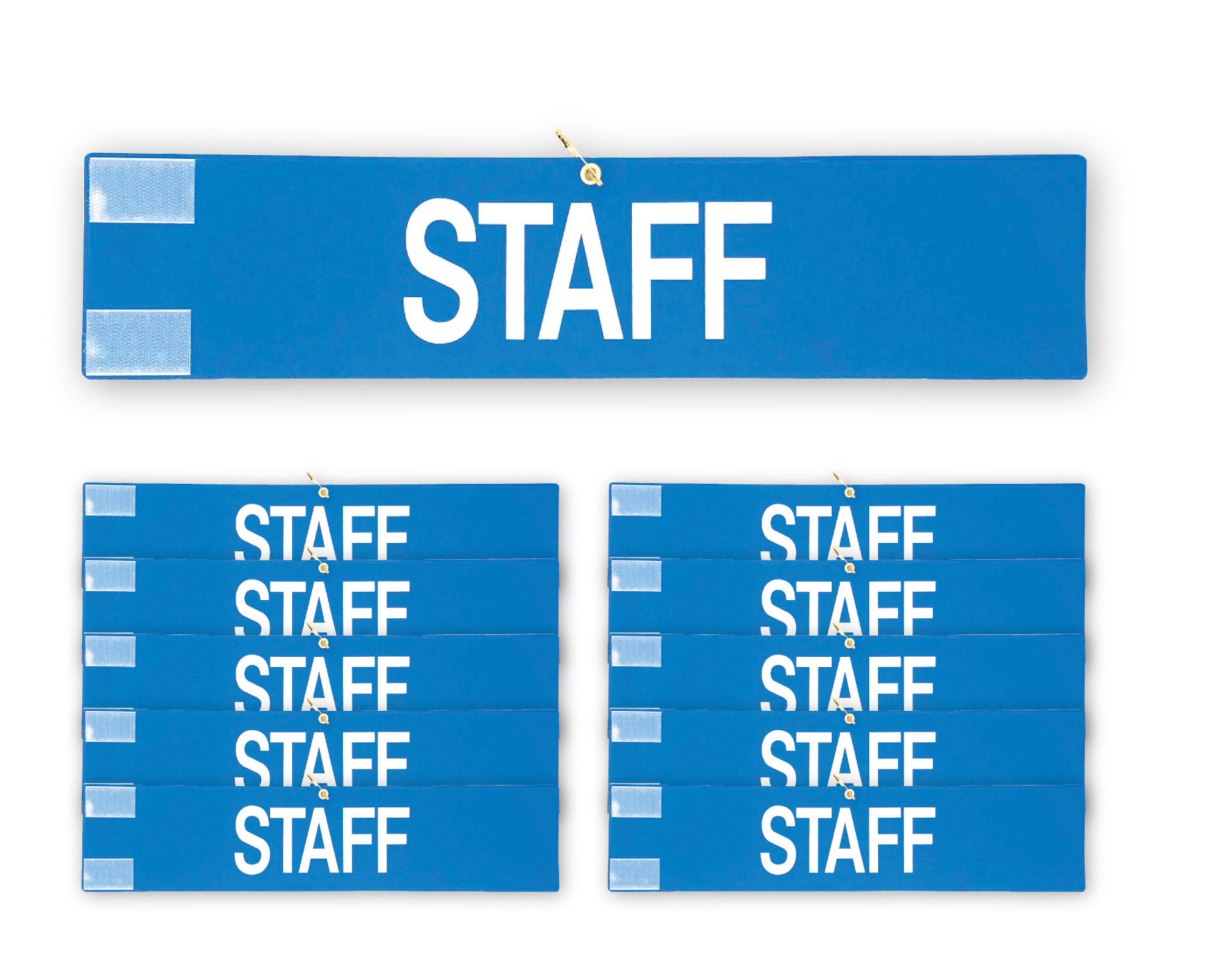 【送料無料】腕章 スタッフ ブルー 10枚セット 日本製 マジックテープ 安全ピン付き イベント 学校 STAFF