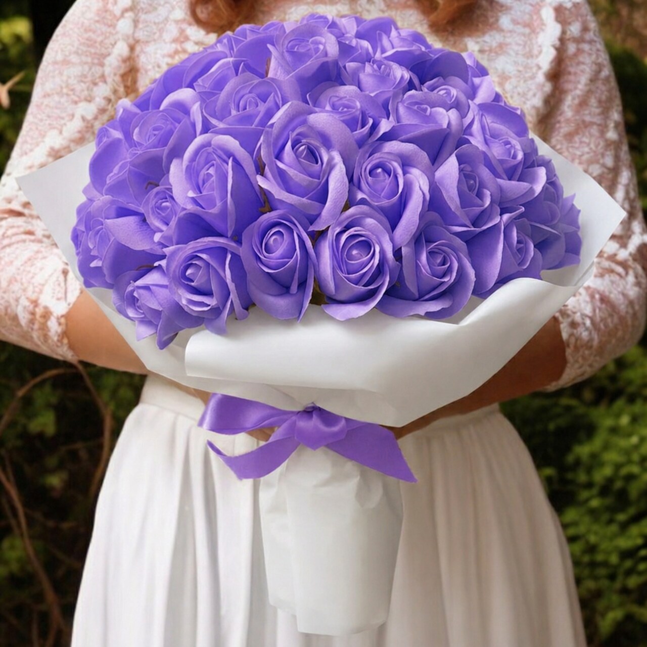 【ソフトパープル】「サヴォンローズ」 花束 ブーケ バラの花束 薔薇の花束 花ギフト フラワーギフト フラワーボックス プロポーズ サプライズ ソープフラワー シャボンフラワー 石鹸フラワー 石鹸の花 石鹸のバラ 枯れない花 インテリア 母の日 父の日 敬老の日 クリスマス バレンタイン ホワイトデー 誕生日 入学 卒業 就職 結婚祝い 結婚記念日 退職祝い 記念日 