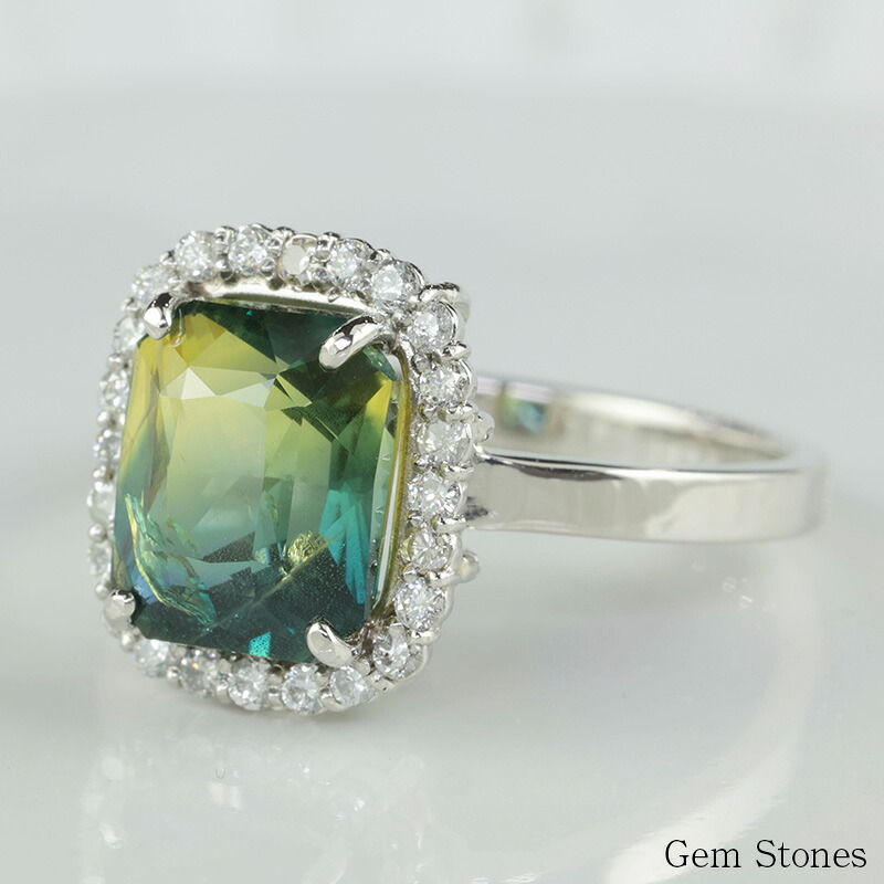 大粒 非加熱 バイカラーサファイア 3.67ct ダイヤモンド プラチナ