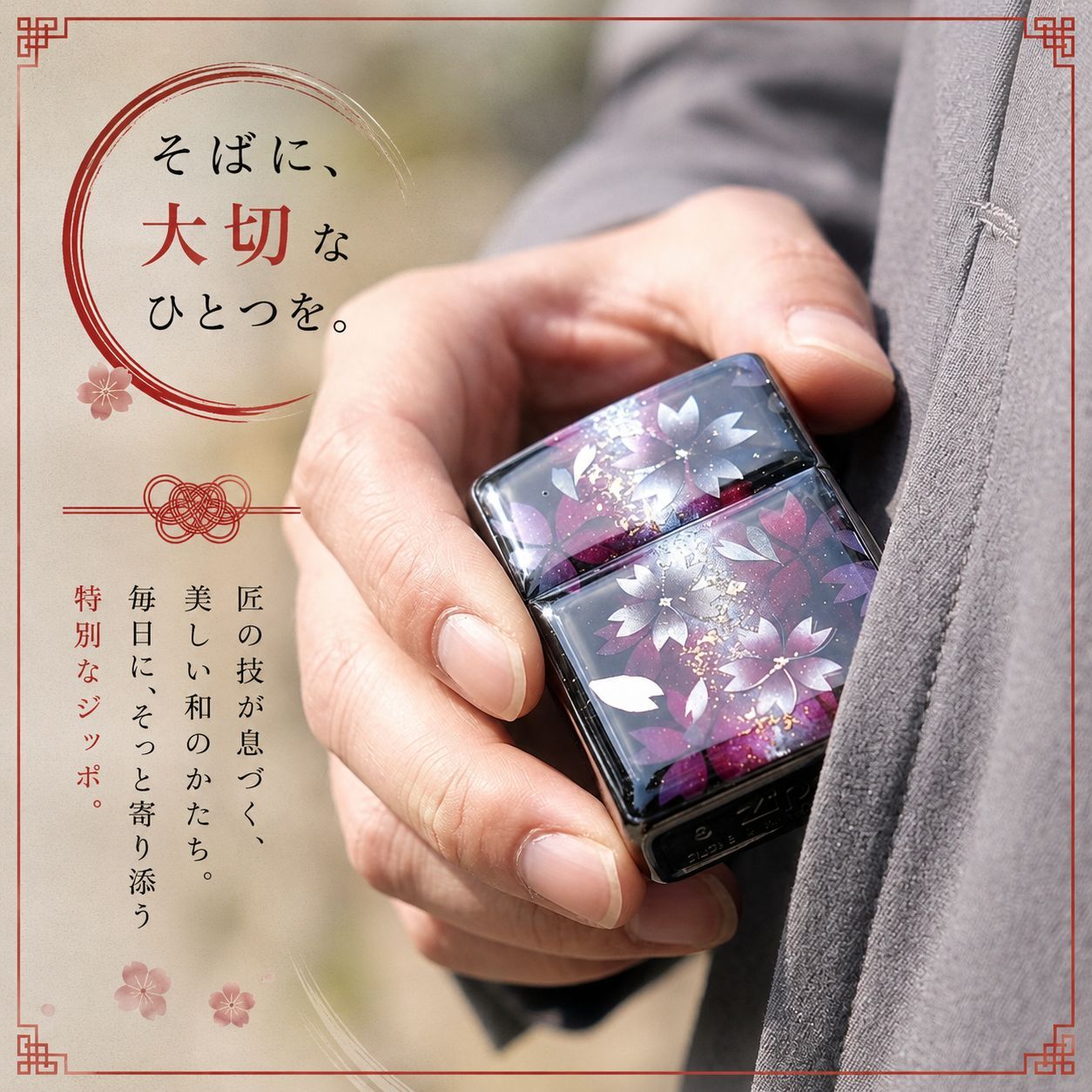 職人の手作り！和柄ペアzippo「祖」名入れ 送料無料 和風 桜 工芸 ハンドメイド ジッポ ライター 喫煙具 電子タバコ アイコス イルマ ギフト プレゼント