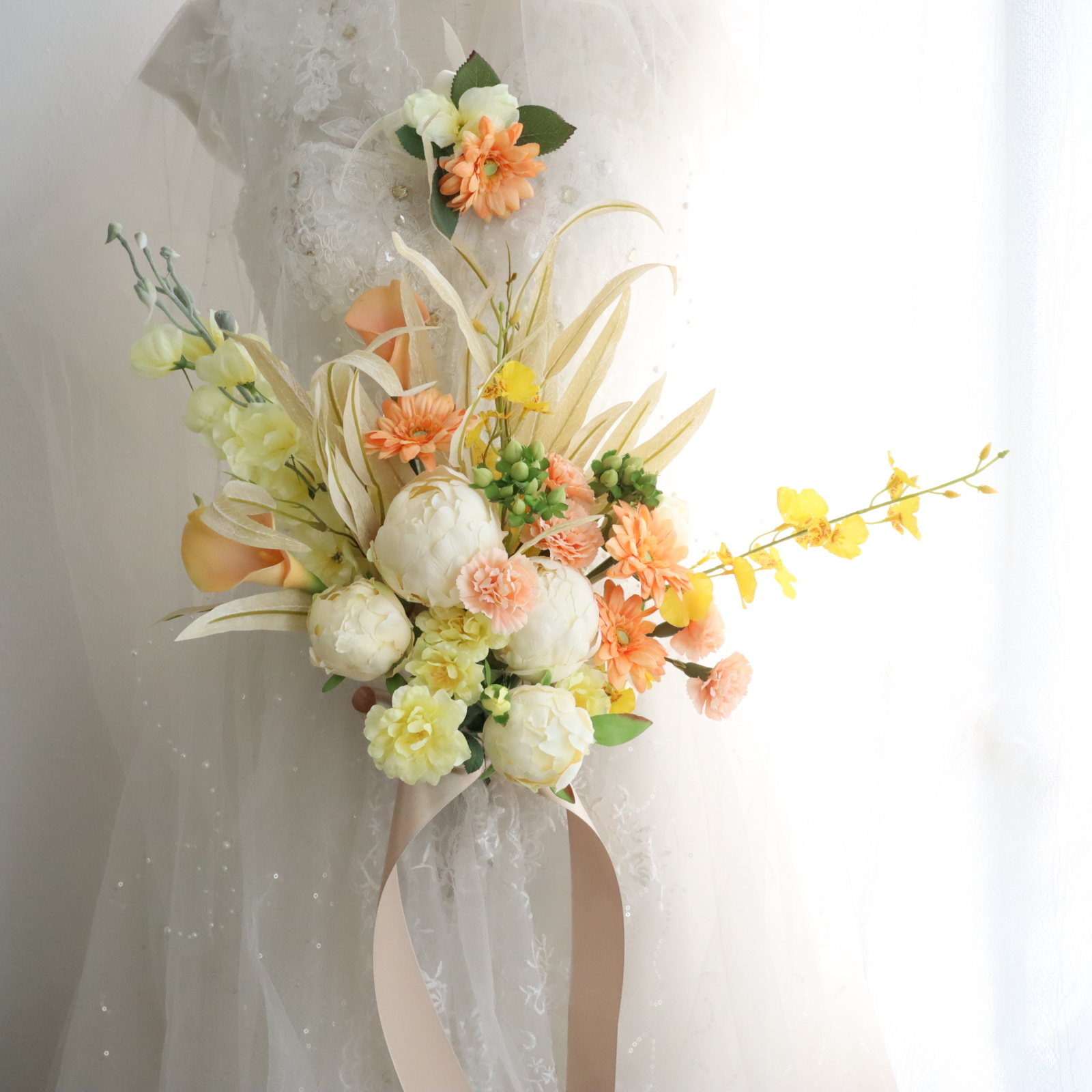 ピオニー クラッチブーケ アーティフィシャルフラワー ウェディングブーケ 造花 結婚式 前撮り インテリア 429