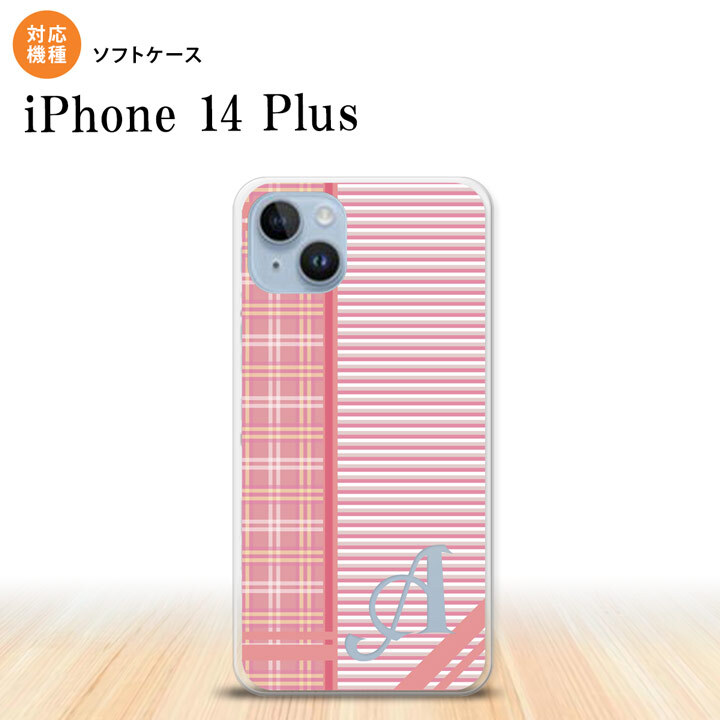 iPhone14 plsu iPhone14 plsu スマホケース 背面ケースソフトケース チェック ボーダー 赤 +アルファベット 2022年 10月発売 nk-i14pl-tp1606i