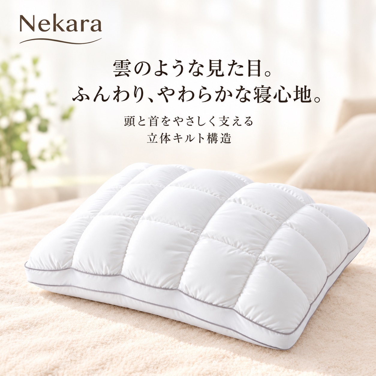 Nekara 枕 まくら ホテル仕様 両面仕様 柔らかめ 寝心地 横向き寝・仰向け寝・うつ伏せ寝対応 高反発の支え感 撥水・防汚加工生地 丸洗いOK 快眠枕 63×43cm