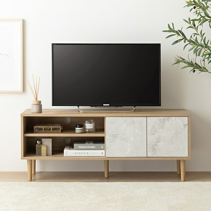 テレビ台 テレビボード TV台 ローボード 収納 可動棚 扉付き コンパクト スリム 省スペース 配線穴 コード穴 木目 ストーン リビング ディスプレイ 脚付き TV 幅110 ノイズレス AV機器 ルーター 32型 インチ 新生活