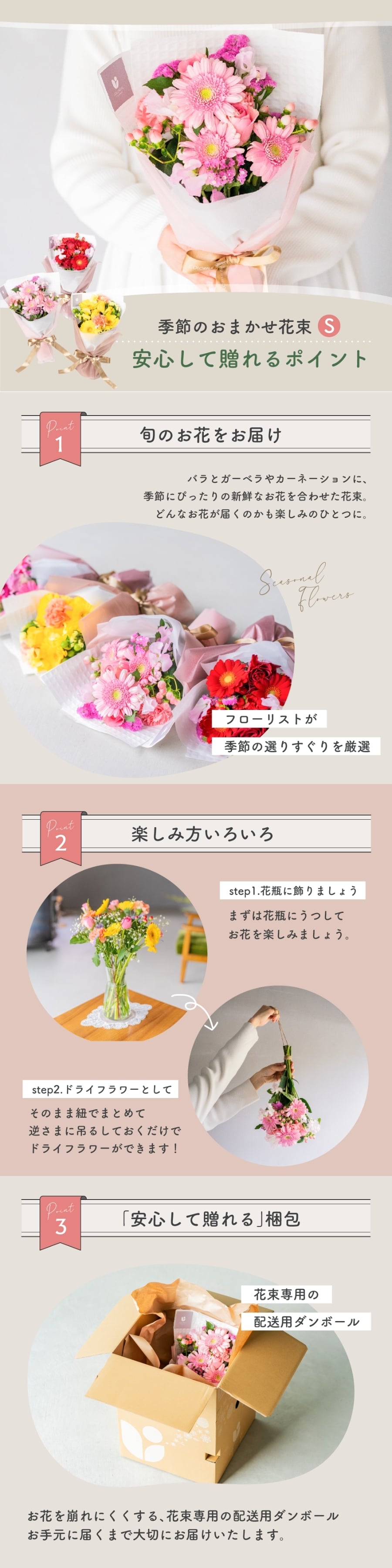 季節のおまかせ 花束Sサイズ ブーケ 韓国ラッピング 花束 生花 花市場から直送 ガーベラ バラ カーネーション  お祝い 誕生日 記念日
