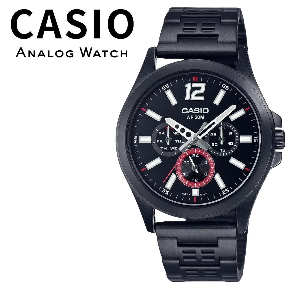 箱なし 希少デザイン カシオ 腕時計 メンズ ブラック レッド 希少デザイン CASIO 海外モデル アナログ 曜日 日付 24時間計 50m防水 メタル ステンレス スポーツ プレゼント ギフト 成人 卒業 入学