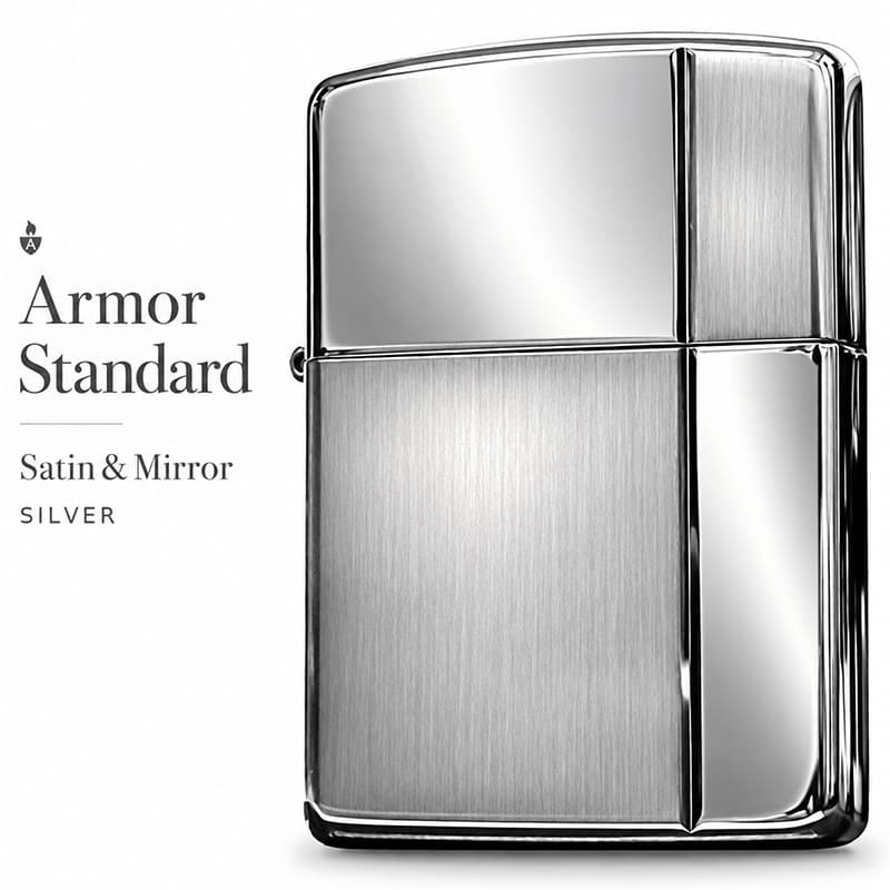 ZIPPO アーマー ジッポ ライター サテン＆ミラー スタンダード 彫刻 両面加工 シルバー かっこいい ギフト 重厚 動画あり シンプル おしゃれ 高級 メンズ プレゼント