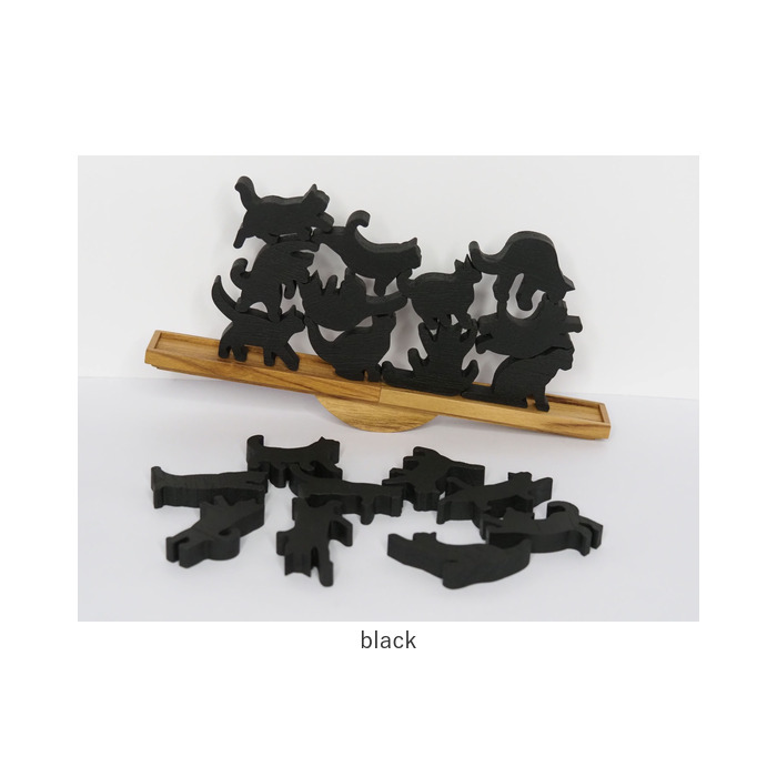 キャットスタックタワー 20pcs set 通販 バランス 積み木 オブジェ バランスゲーム 北欧モダン 木製つみき ネコグッズ インテリア雑貨 猫グッズ ねこ 天然木無垢 玄関 飾り おしゃれ 雑貨 猫シルエット 誕生祝い 置き物 モノトーン 置物