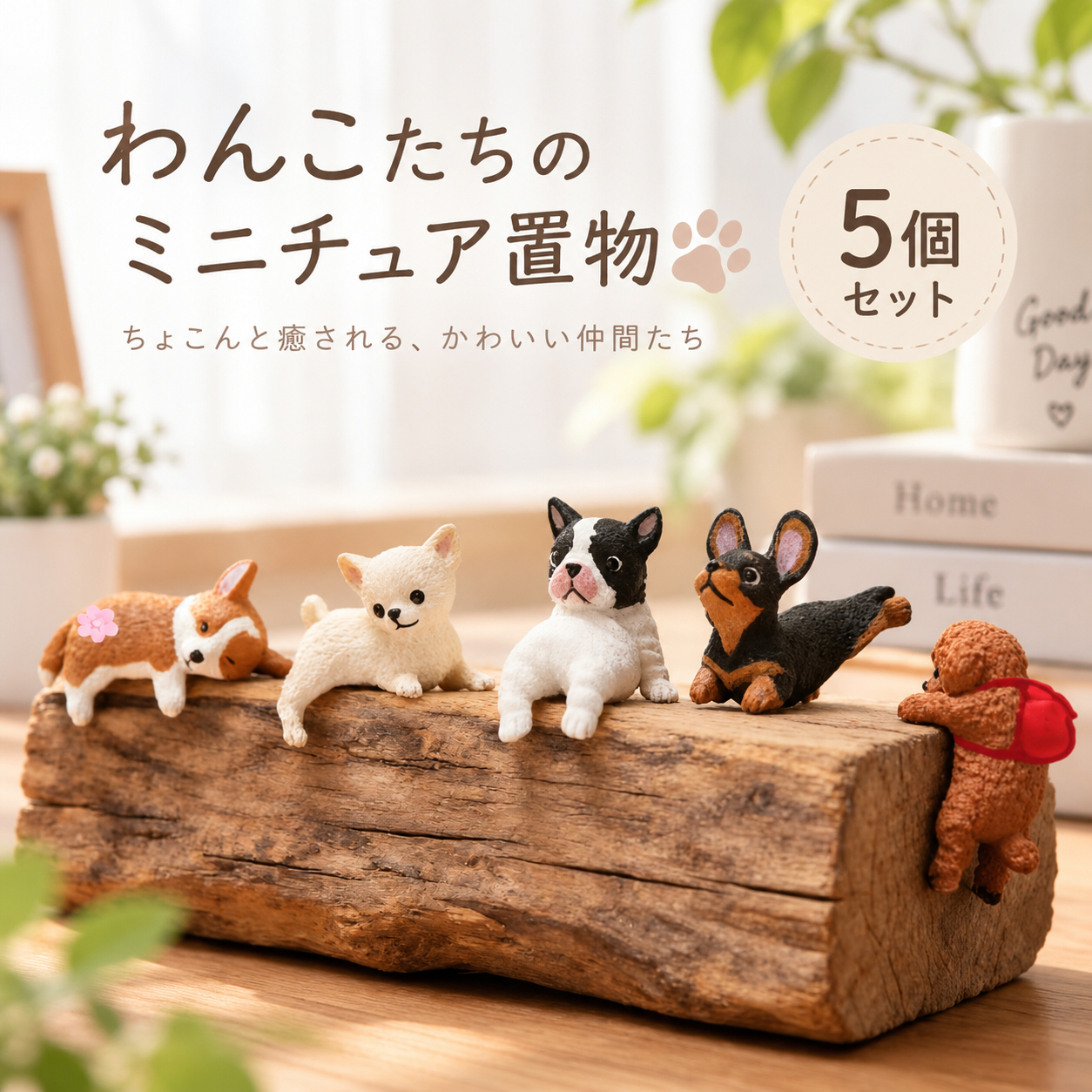 犬 置物 5個セット かわいい ミニチュア ドッグ オブジェ カートゥーン デスク 飾り 車内アクセサリー パソコン モニター 卓上 インテリア 雑貨 オフィス プレゼント
